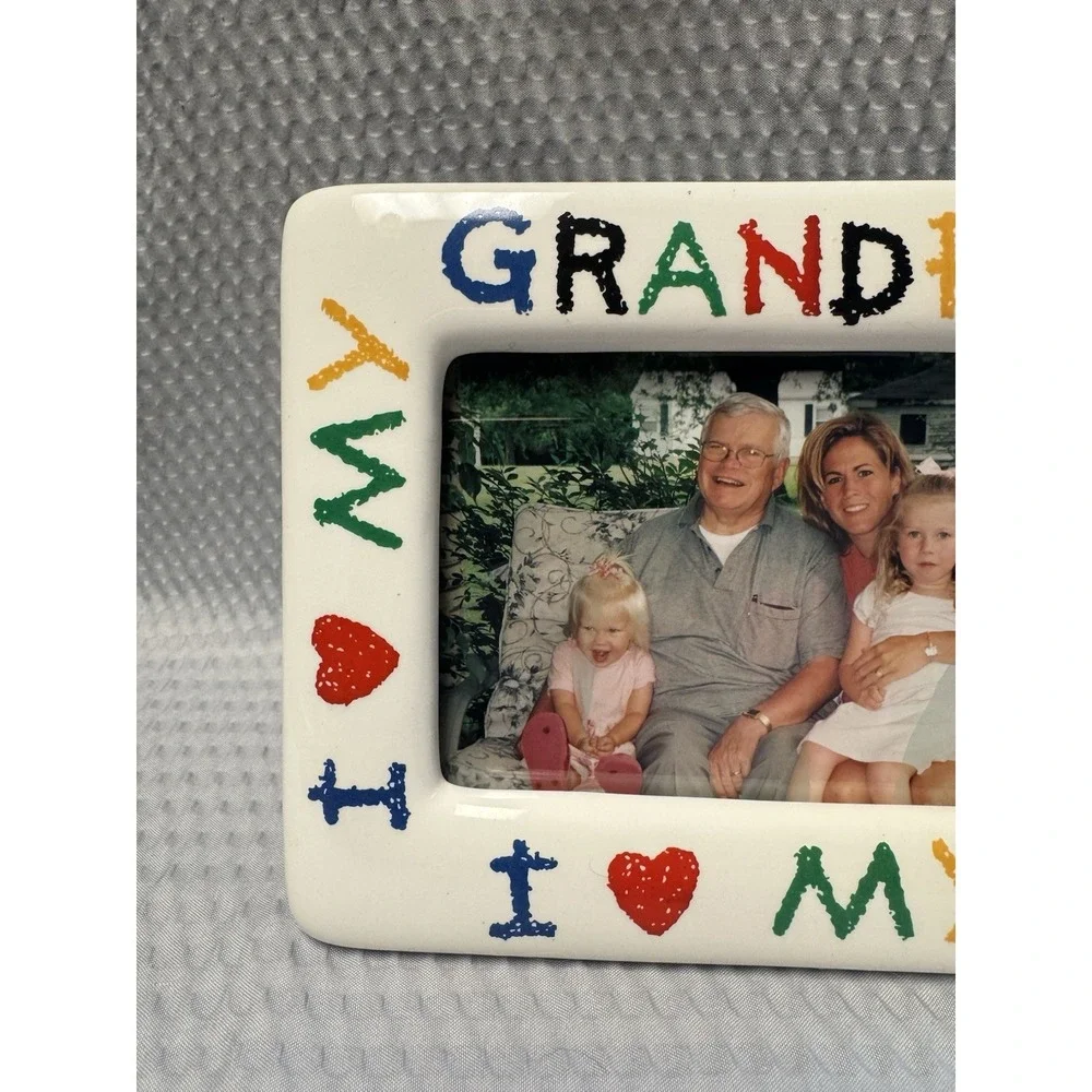 Ceramic Picture Frame I Love My Grandpa Colorful Holds 4x6 Photo Keepsake 90's